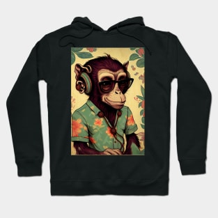 Chimp wearing headphones, glasses, and hawaiian shirt Hoodie